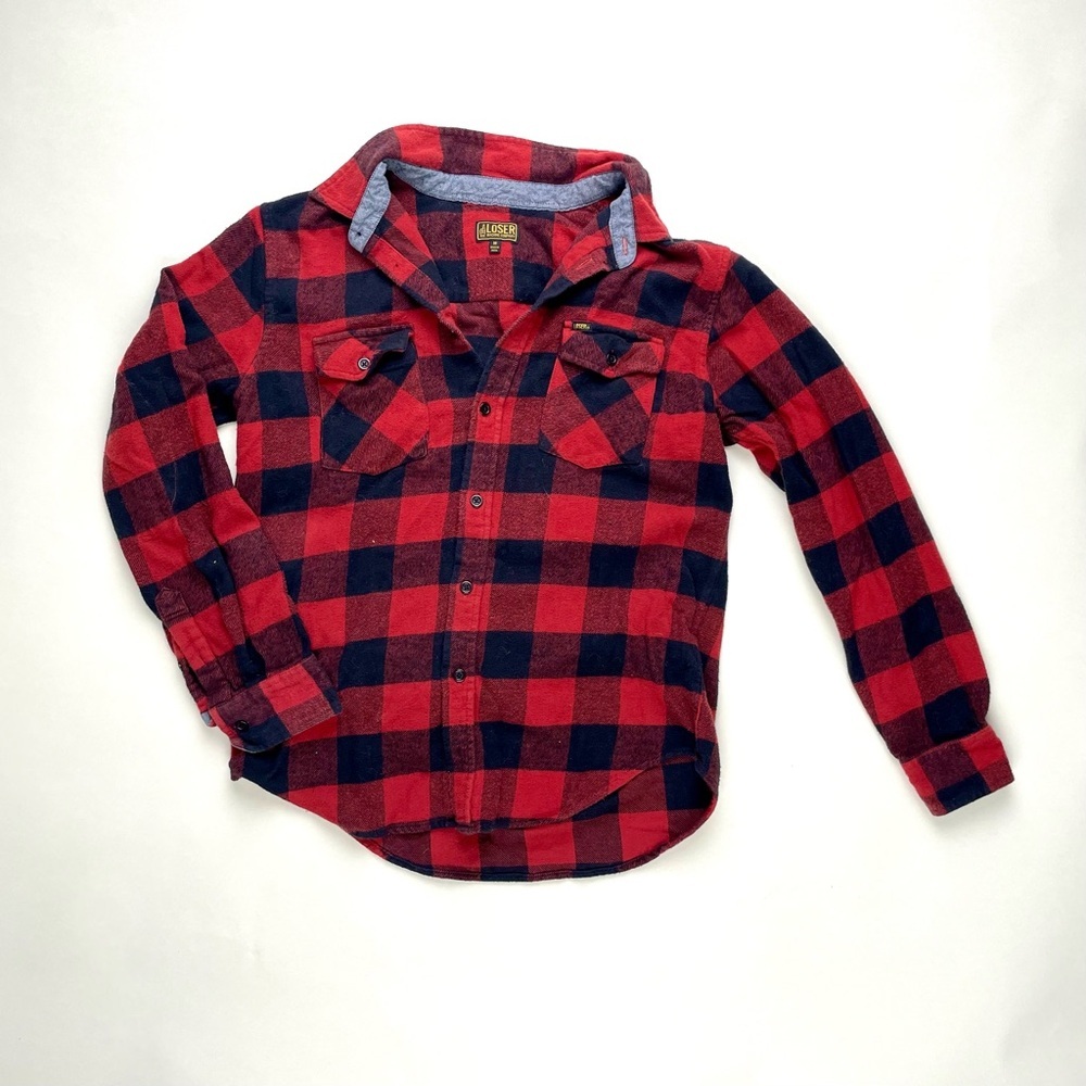 Red and Black Plaid Button Down Shirt